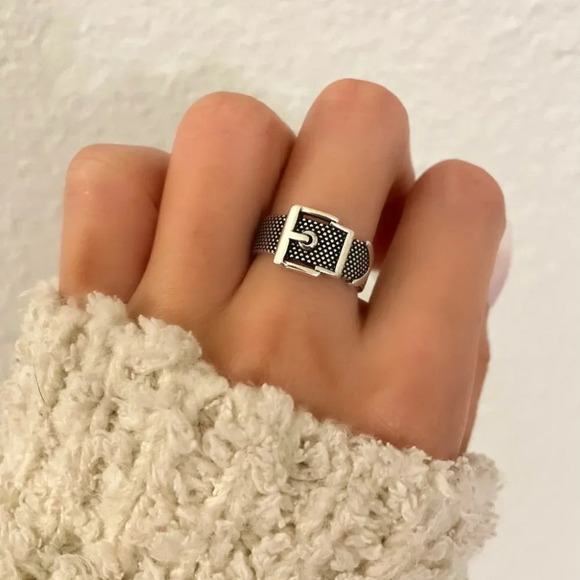 Sterling Silver Textured Belt Buckle Ring - Sindur Style 925 Sterling Silver Belt Ring Buckle Ring Cool Unique Vintage Statement Ring